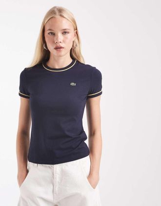 Lacoste T-shirt slim fit con profili a contrasto navy-blu navy