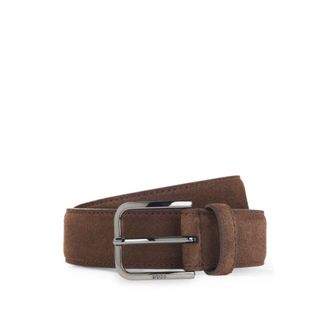 BOSS Leather business belt with polished gunmetal buckle