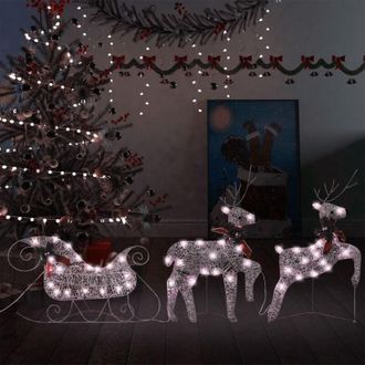 vidaXL Renos Y Trineo Decoraci&oacute;n De Navidad 60 Leds Dorado Jard&iacute;n Vidaxl