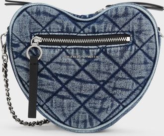 Charles & Keith Philomena Denim Quilted Heart Crossbody Bag
