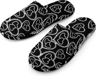 Generic Diamond Heart Mens Flannel Slipper Soft Comfy House Shoes Non Slip Winter Warm Indoor Outdoor Slippers