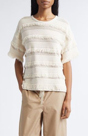 Max Mara Garza Openwork Fringe Sweater in Ivory at Nordstrom, Size X-Small