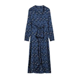 Pennyblack Blauwe Jurk met Grafische Print en V-Hals - Dames - Casual kleedjes - Blauw - 3XS - Polyester - Kleedjes