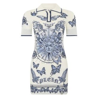 Philipp Plein Polo Mini Jurk Butterfly Tattoo - Dames - Korte kleedjes - Blauw - L - Leer - Kleedjes