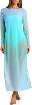 Sunshine 79 Ombr&eacute; Illusions Sheer Long Sleeve Cover-Up Maxi Dress in Seafoam at Nordstrom, Size X-Small