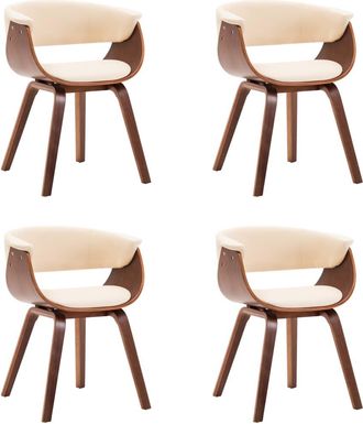 vidaXL Vidaxl - Sillas De Comedor 4 Uds Madera Curvada Y Cuero Sint&eacute;tico Crema