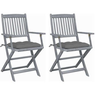 vidaXL Sillas De Jard&iacute;n Plegables 2 Uds Cojines Madera Maciza Acacia Vidaxl