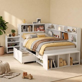 Merax 3ft Single Bookcase Storage Bed with Drawer for Children in White
