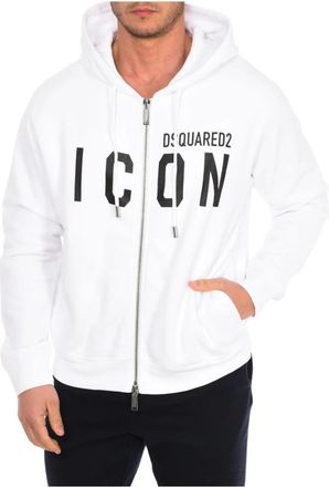 Dsquared2 Hoodie met ritssluiting - Heren - Vesten met rits - Wit - L - Katoen - Hoodies & sweatvesten