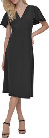 DKNY Split Sleeve V-Neck Midi Dress in Black at Nordstrom Rack, Size 12