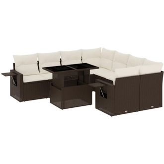 vidaXL Set De Sof&aacute;s De Jard&iacute;n 9 Pzas Y Cojines Rat&aacute;n Sint&eacute;tico Marr&oacute;n Vidaxl