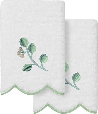 Linum Home Textiles 100% Turkish Cotton Wild Branch Scallop 2Pc Embellished Fingertip Towel Set