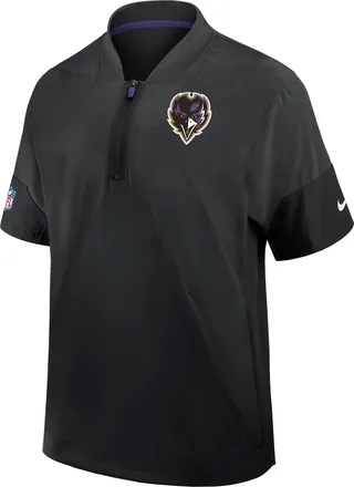 Nike Baltimore Ravens Sideline Coach Nike Mens NFL 1/2-Zip Short-Sleeve Hooded Jacket in Black | 03BO049Y8G-2J5