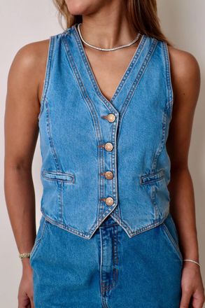 Dress To V-Neck Buttoned Vest In Denim Blue
