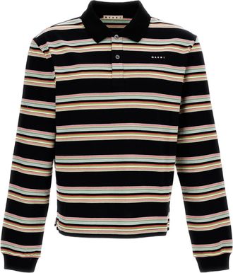 Marni Striped Long-Sleeve Cotton Polo Shirt