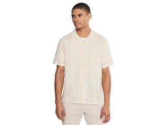 Vince Embroidered Floral Short Sleeve Cabana Shirt Mens Clothing Blanco : LG, Linen/Rayon