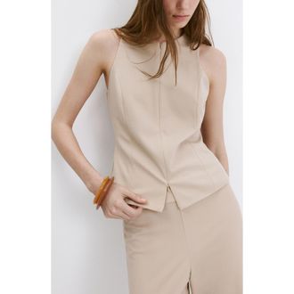 Mango Fitted Zip Vest in Sand at Nordstrom, Size Medium