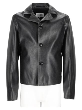 Maison Margiela Cropped Black Jacket With Smooth Finish And Classic Collar