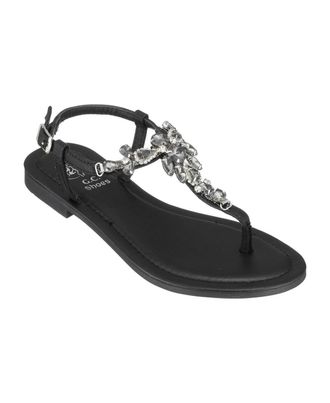 GC SHOES Womens GC Shoes Josie Sandals Black Embellished T-Strap Toe Post ZAP2145