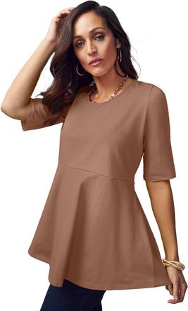 Jessica London Stretch Cotton Peplum Tunic in Creamy Mocha at Nordstrom, Size 16