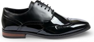 Infinity Leather Mens Black Patent PU Leather Wingtip Brogue Oxford Shoes