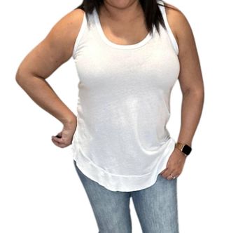 bobi Ribbed Curved Hem Tank Top In White