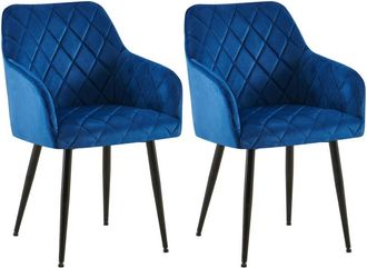 Clp Clp - Lote De 2 Sillas De Comedor Monett Terciopelo Azul Oscuro Metal Negro Mate