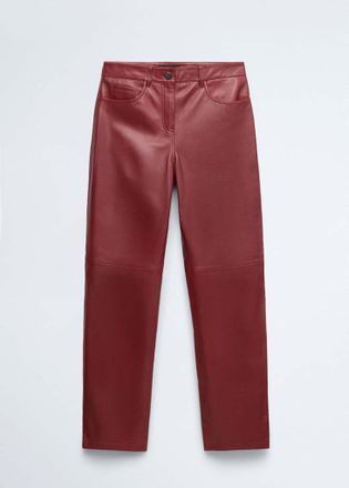 Mango Pantaloni diritti pelle vino - Donna - 38 - MANGO