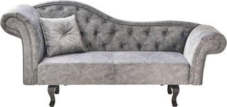 Beliani Chaise Longue Retro Con Capiton&eacute; De Terciopelo Con Coj&iacute;n Gris Izquierdo Lattes Ii