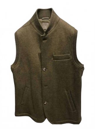 Fedeli Mens Damon Sleeveless Tweed Gilet In Dark Green