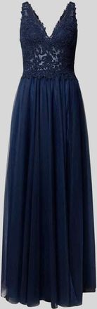 Mascara Abendkleid mit V-Ausschnitt in Dunkelblau, Größe 38