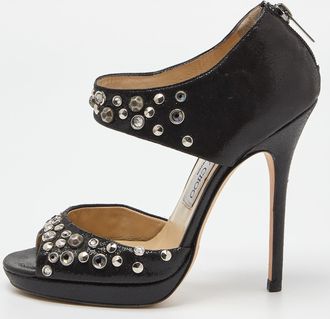 Jimmy Choo London Black Laminated Suede Bonnie Sandals