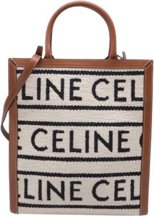 Celine Pre-owned Tote Bags, female, Brown, Size: ONE SIZE Pre-owned Small Cabas Logo All Over Vertical Tote Bag