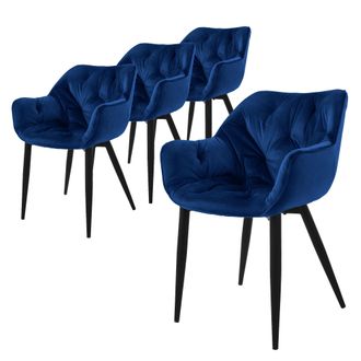 ML Design Ml-design - Juego De 4x Sillas De Comedor Con Respaldo Asiento Ergon&oacute;mico Acolchado Tapizado De Terciopelo Azul Oscuro Con Patas De Metal Sill&oacute;n De Di