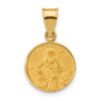 Diamond2Deal 14k Yellow Gold Polished and Satin Solid Our Guardian Angel Medal
