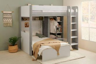 Flair Hampton L Shape Bunk Bed with Wardrobe in Grey | Size: Single