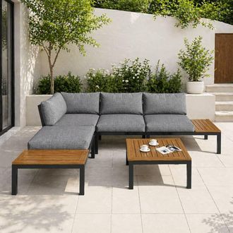 Merax Modular Garden Corner Lounge Set with Wooden Coffee Table in Grey