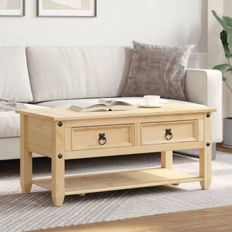 Berkfield Home Beautiful Coffee Table with Drawers Corona 100x48x45 cm Solid Woo in Brown | Size: 100 x 48 x 45 cm