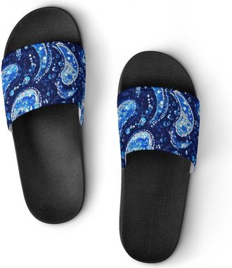 Generic Blue Paisley Sequin Pattern Unisex Beach Slippers & Pool Slides Anti-Slip House Shoes for Home Outdoor