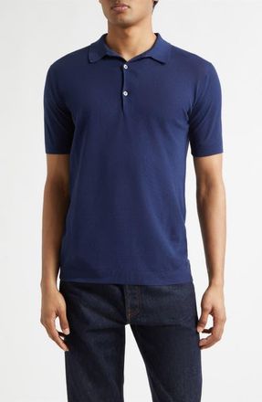 John Smedley Roth Solid Sweater Polo in French Navy at Nordstrom, Size X-Large