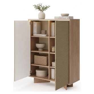 Dmora Aparador Hasota, Alacena 4 Estantes, Puerta Abatible, 2 Puertas, 104x40x138h Cm Roble Marr&oacute;n