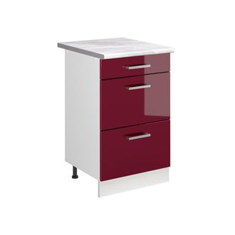 Vicco Mueble Bajo De Cocina R-line, Rojo De Alto Brillo/blanco, 50 Cm Encimera M&aacute;rmol, Vicco