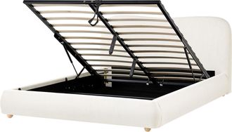Beliani Cama Con Almacenaje Minimalista 140 X 200 Cm De Tela Moderna Blanco Crema Blagnac