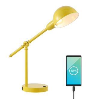 Jonathan Y Designs Curtis Vintage Industrial Iron Adjustable Dome Shade LED Task Lamp with USB Charging Port in Yellow at Nordstrom