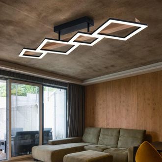 Globo Lighting Plafoniera led in legno lampada da soggiorno design plafoniera luce quadrati, mdf metallo, 35W 1880Lm bianco caldo, LxLxA 92x30x13