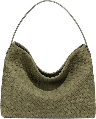 Generic Compatible For Large Capacity Womens Woven Suede Bucket Bag Underarm Shoulder Crossbody Soft Vintage Tote Polyester Lining(Green)