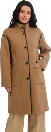 Elie Tahari Womens Single Breasted Soft Wool Topper Coat with PU Trim, Black