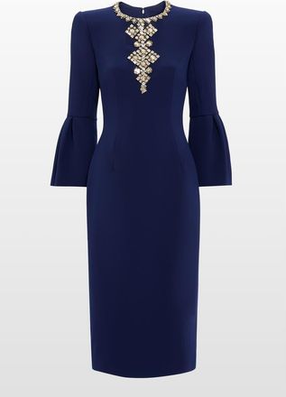 Jenny Packham Margoni Bell-Sleeve Embellished Midi Dress in Midnight Kiss at Nordstrom, Size 10 Uk