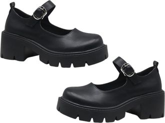 Yarnow Women Chunky Block Heels Mary Shoes Casual Lady Shoes Non-Slip Wear-Resistant Spring Autumn Footwear with Toe Design and Breathable Smooth Surface Bla