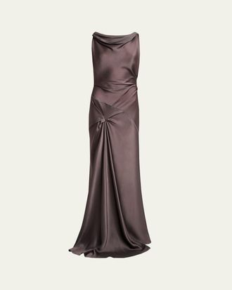 Victoria Beckham Asymmetric Draped Sleeveless Satin Midi Dress